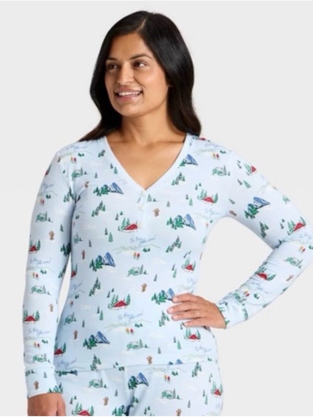 Wondershop Tis the Ski-son Mountain Cabin Henley Pajama Top